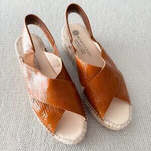 Eric Michael Brown + Tan Leather Criss Cross Lois Espadrille Sandal 38 or 7.5